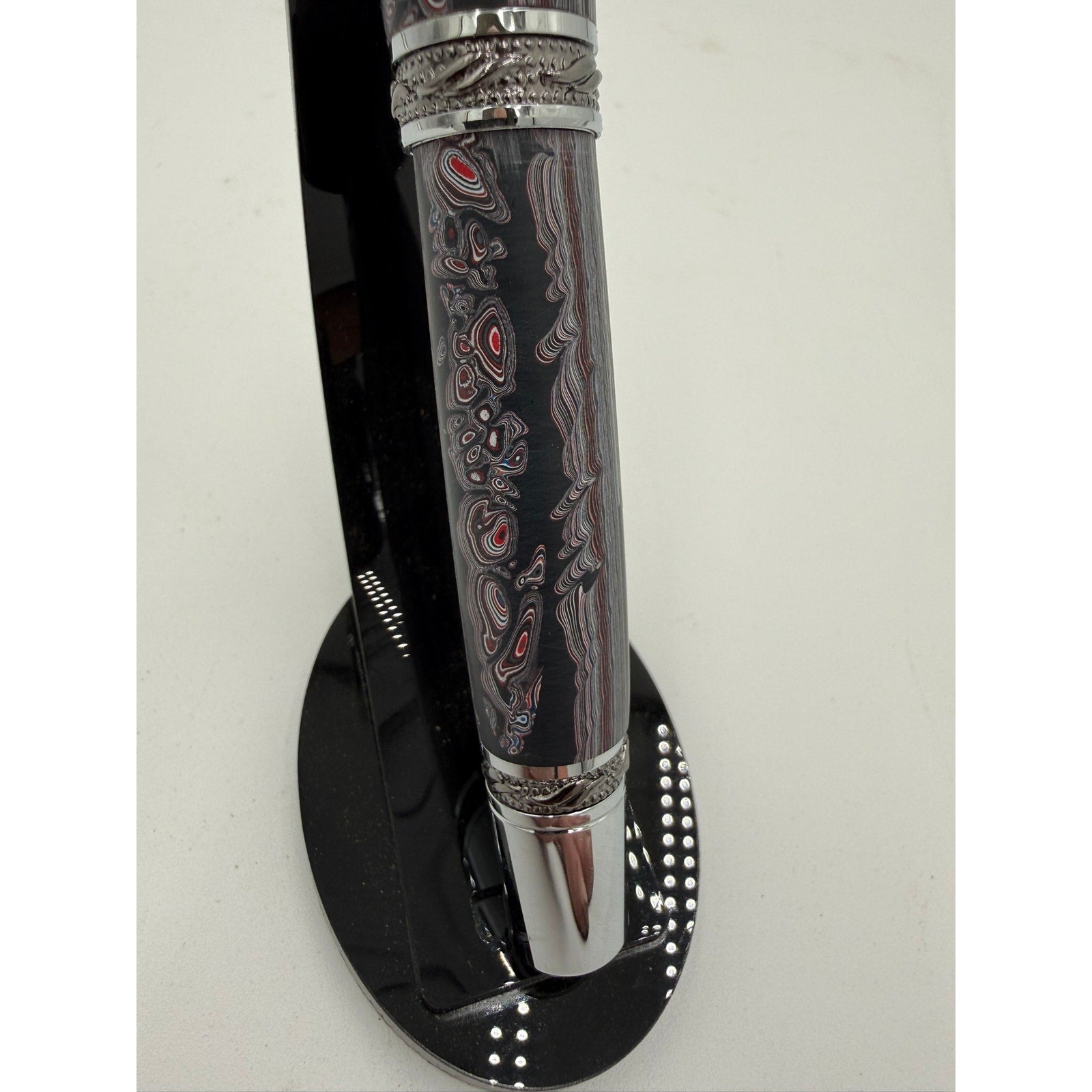 One of a Kind Fordite Barrel Rollerball Pen, handmade artisan pen, silver details, refillable ink, professional writing tool