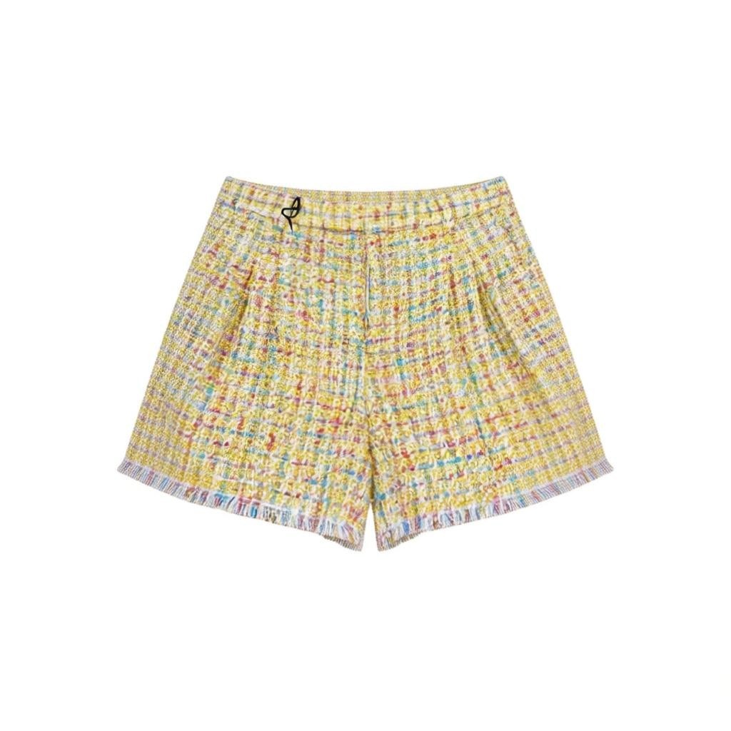 Gucci Yellow Tweed Wool Blend High Rise Shorts GG Buttons NWT Size 46