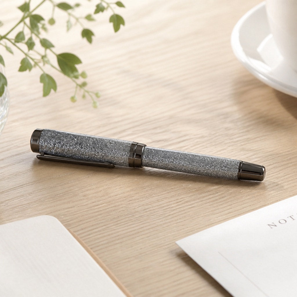 Hand Turned Cyclone Rollerball Pen, Silver Diamondcast Barrel, Gunmetal, Refillable, SKU 1436