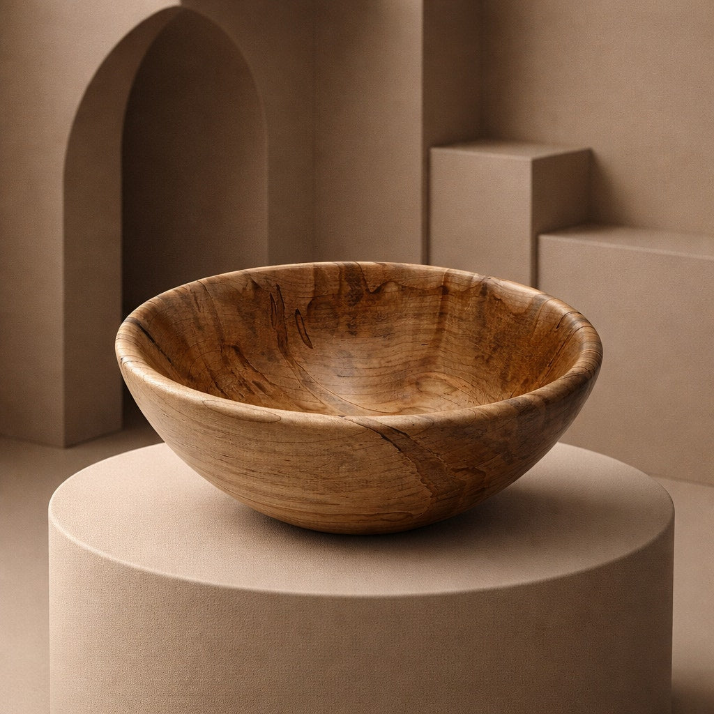 Ambrosia Maple Hand Turned Wood Bowl, 8.75 x 3.5, food safe finish, functional salad or fruit serving, decorative centerpiece
