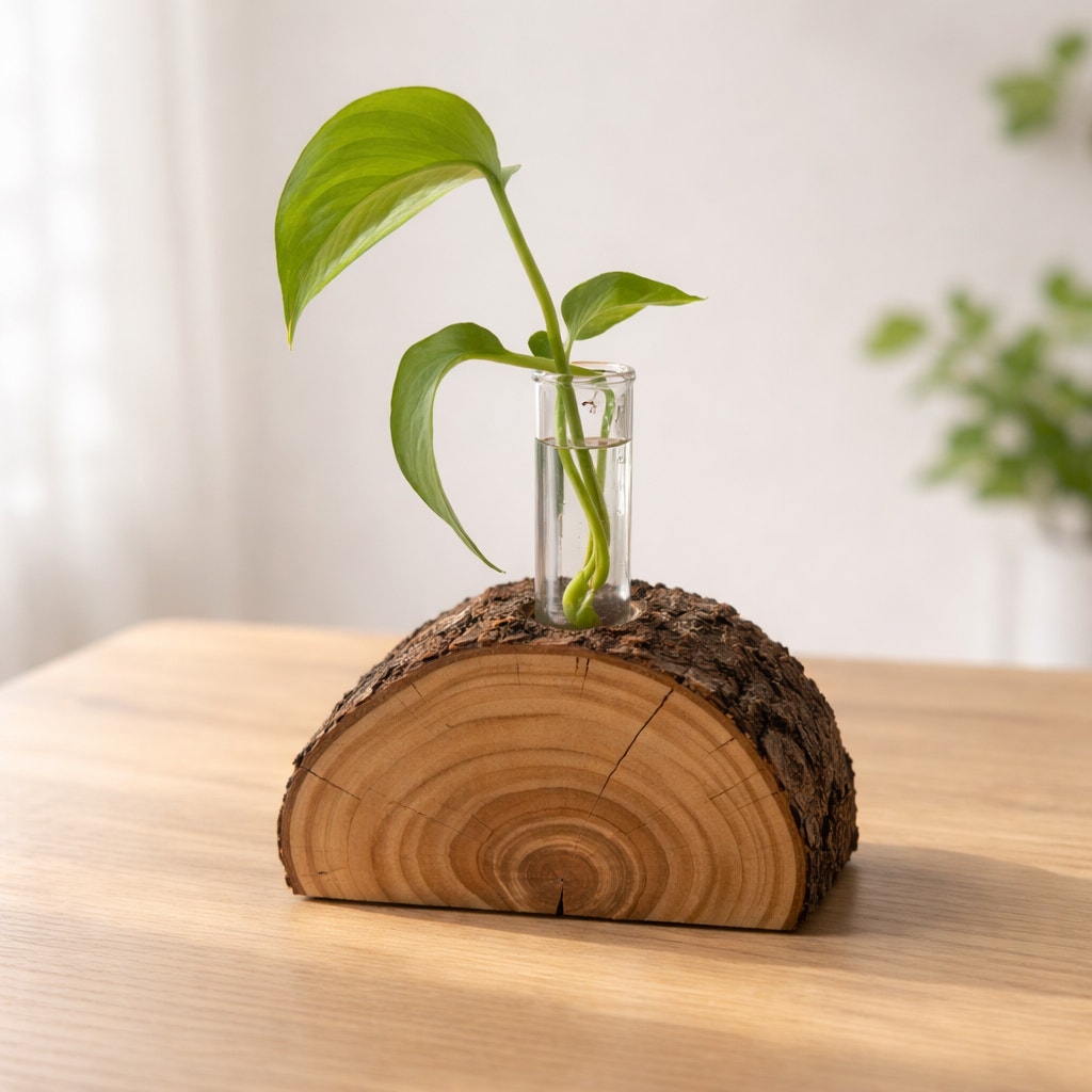 Rustic Wood Slice Propagation Station Vase, 6x1.5 test tube, bud vase for single stem, display for dried flowers, rooting cuttings
