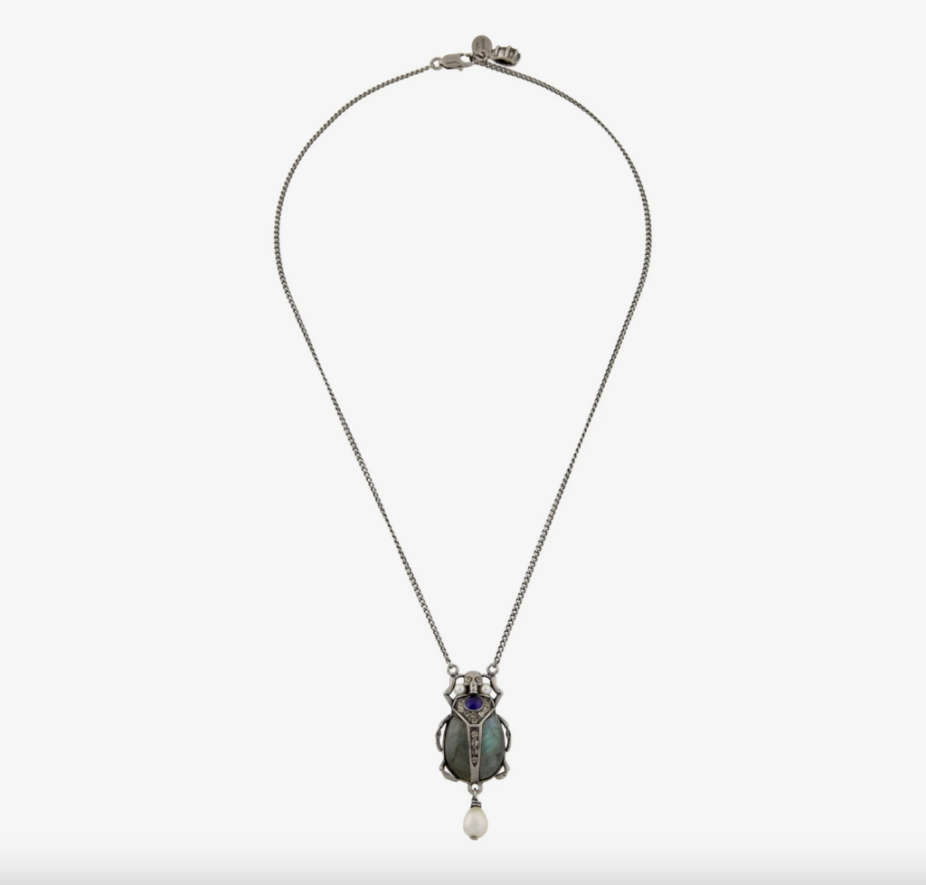 Alexander McQueen Pearl, Crystal & Resin Beetle Pendant Necklace