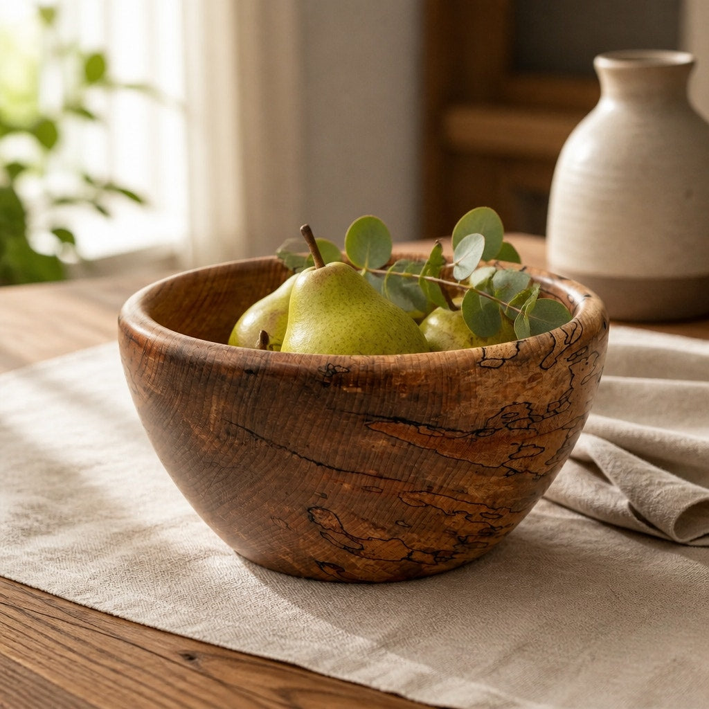 Spalted Maple Hand Turned Wooden Bowl, 5.75 x 2.75 in, food safe finish, decorative display, artisan made