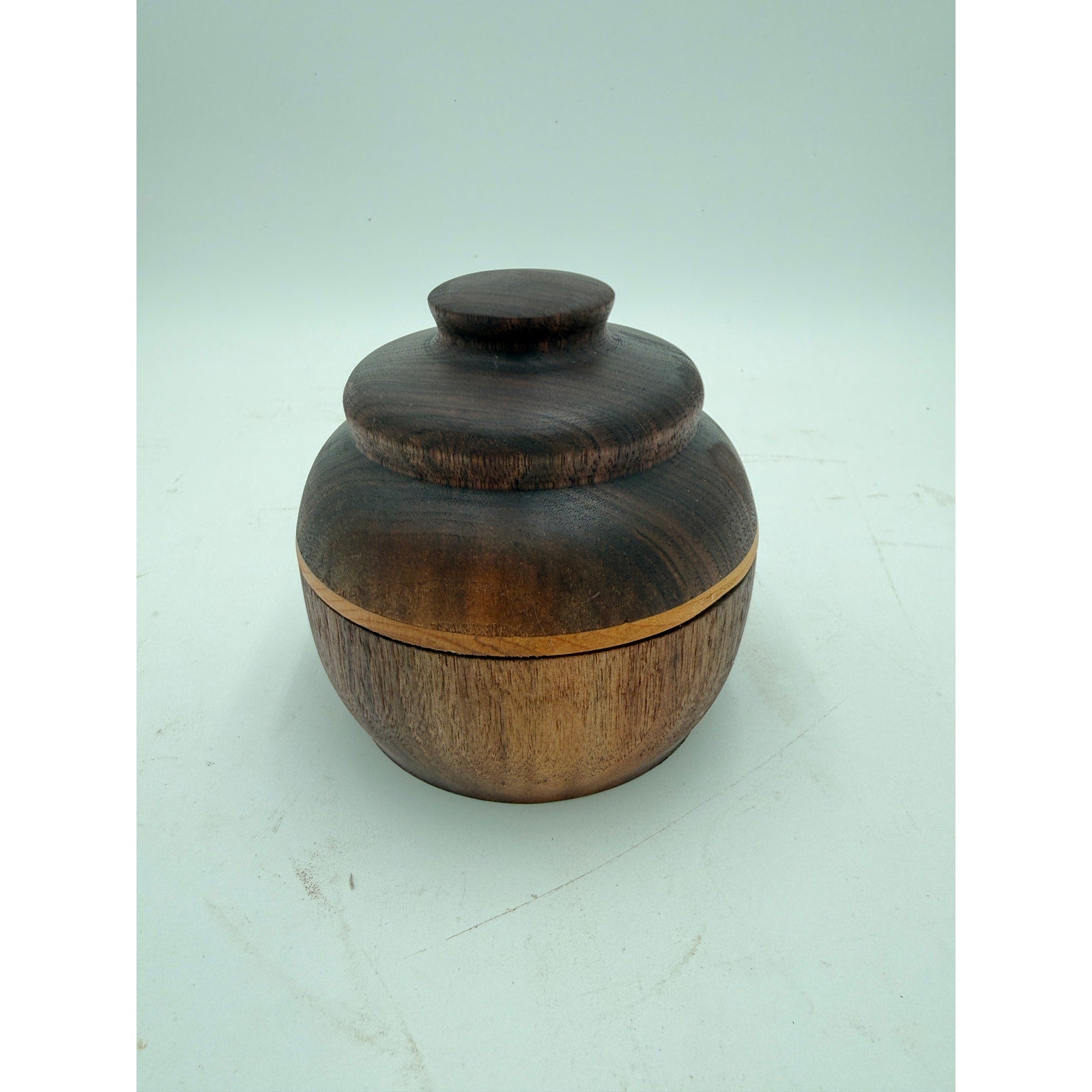 Hand Turned Walnut Lidded Box with Maple Trim, 4.5 x 4.5, catchall storage, jewelry holder, hand crafted gift