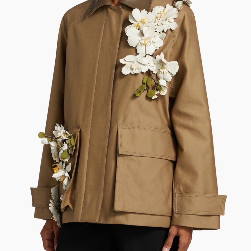 NWT Oscar de la Renta Runway Floral Appliqué Barn Jacket - Size L