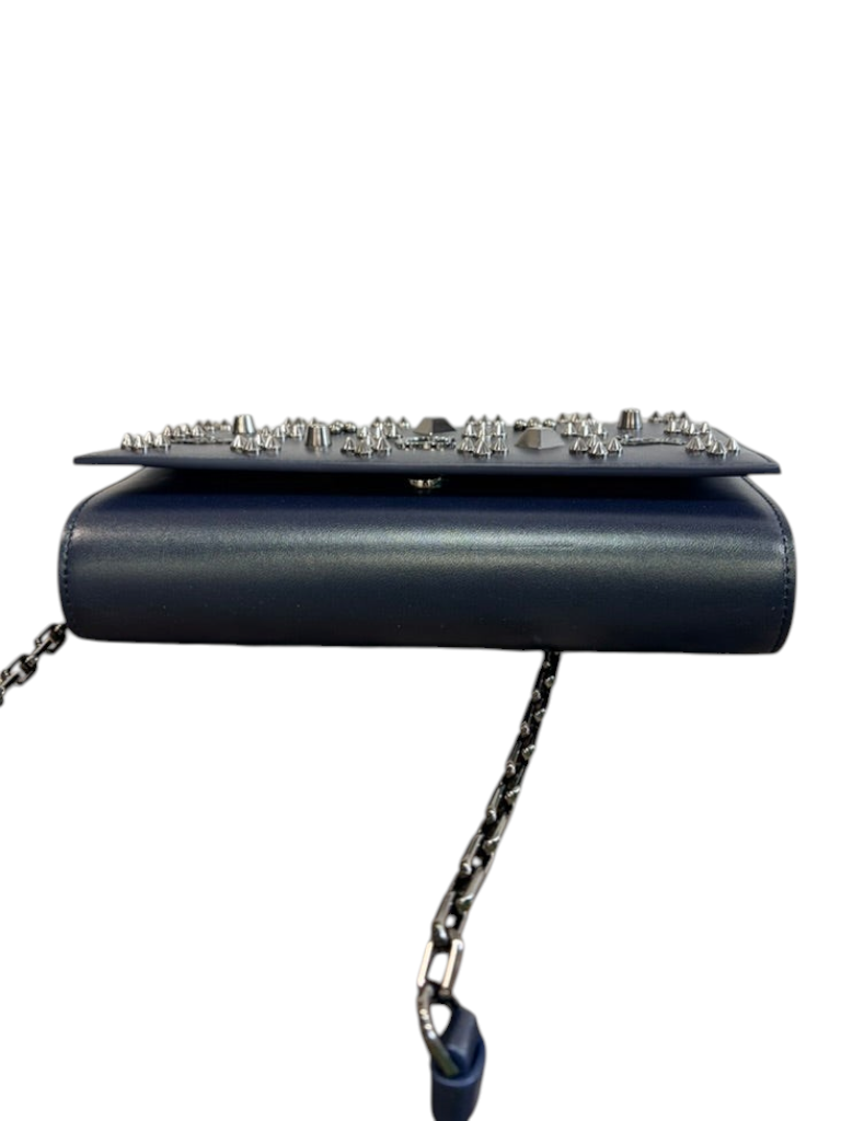 CURATED by Kira Christian Louboutin Paloma navy calf leather crossbody clutch with silver spike embellishments