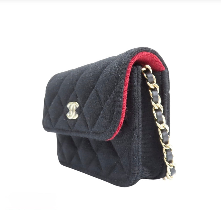 6642 - Chanel Matelasse Coco Mark Mini Bag Quilted Fabric Black