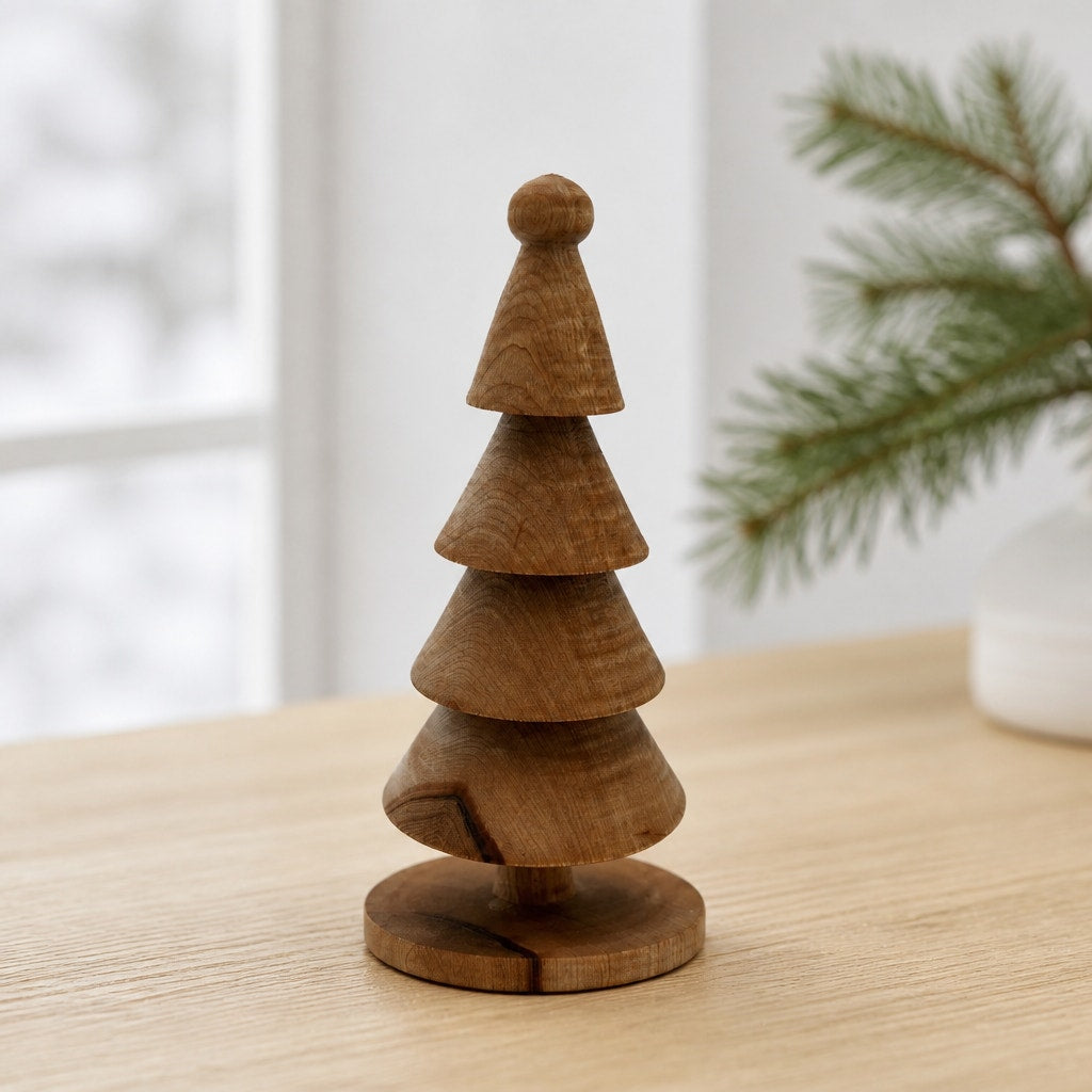 Hand Turned Wood Christmas Trees, Maple and Cherry, Rustic Holiday Decorations, SKUs 1369 to 1372