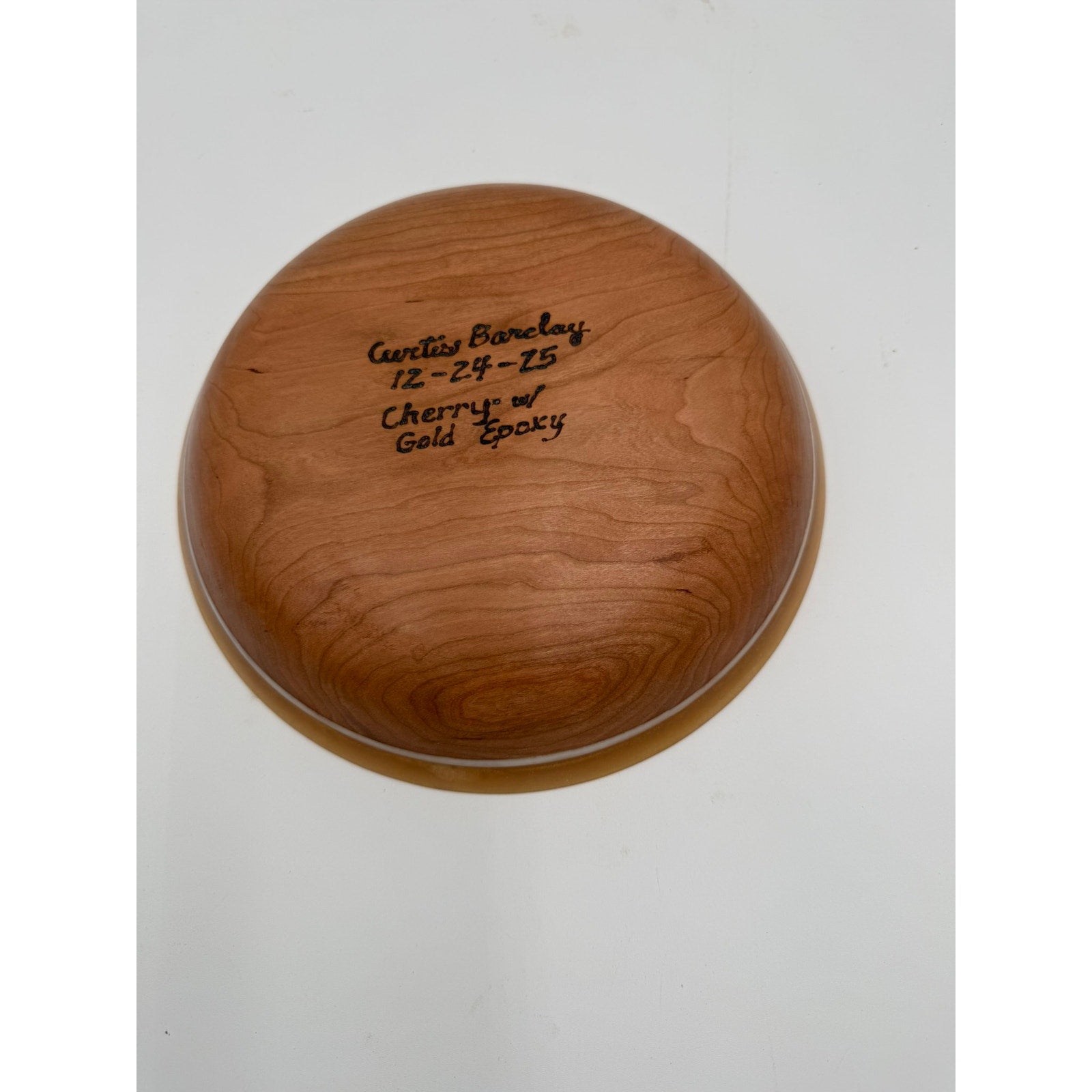 Hand Turned Wood Bowl, Cherry Hardwood, Gold Epoxy Rim, 9.75"x1.75", Functional Bowl, Decorative, Unique Piece