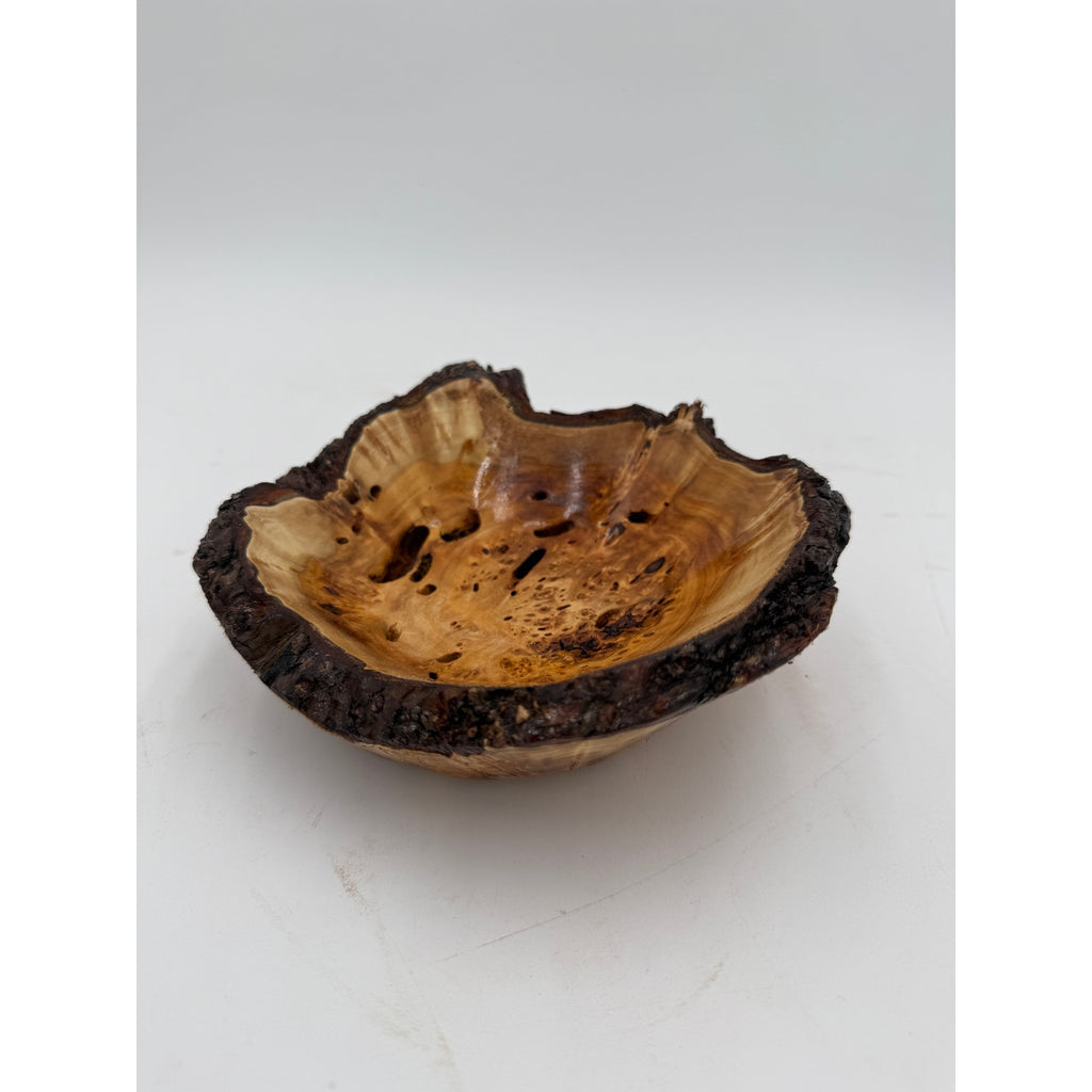 Live Edge Willow Burl Hand Turned Bowl, decorative centerpiece, 7" x 3" size, natural bark rim, handcrafted wood art