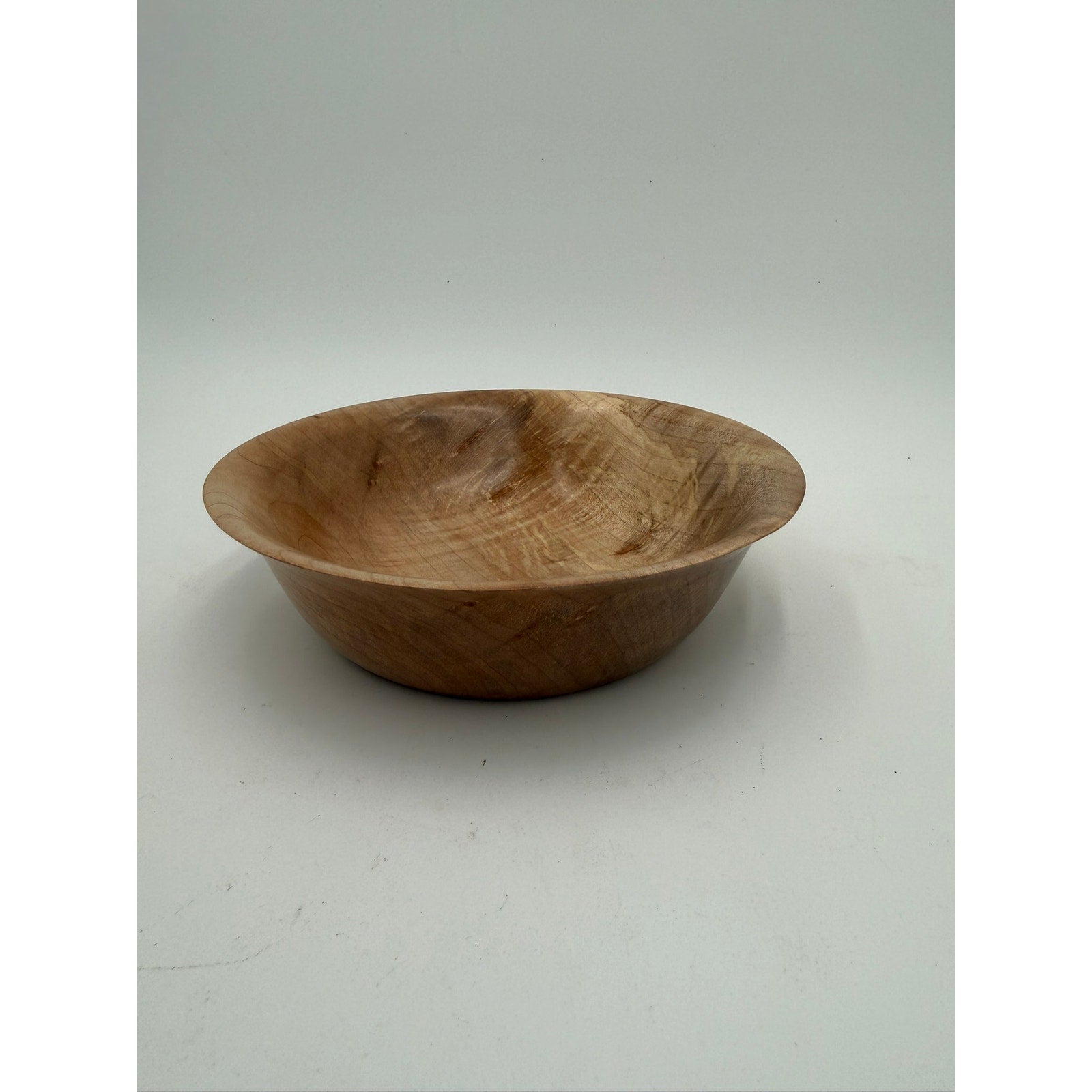 Hand Turned Maple Wood Bowl 7.5 x 2 inches, spalted and figured hardwood, food safe finish, decorative or functional, unique grain
