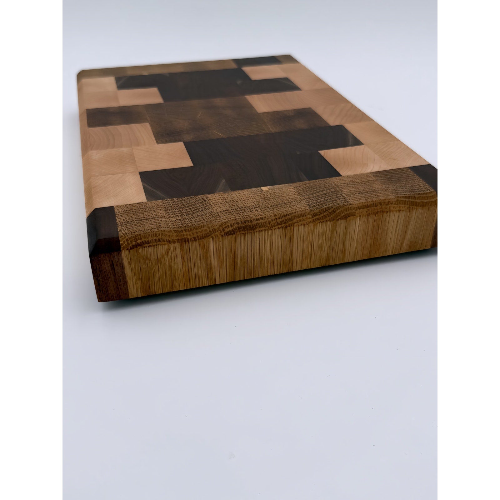 End Grain White Oak Walnut Maple Cutting Board, 12.75 x 9 x 1.5, butcher block, reversible, rubber feet, food-safe oil finish