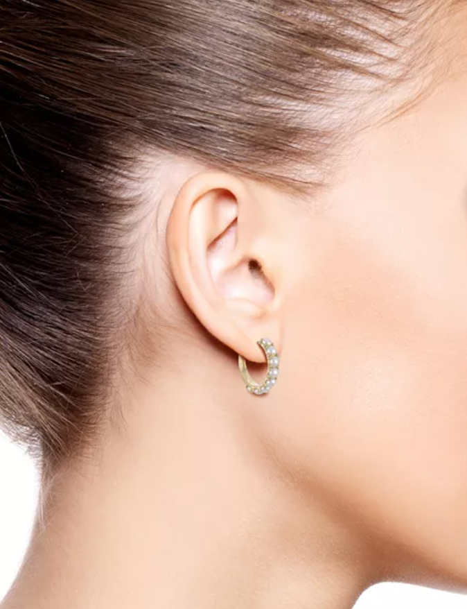 R.H. Macy's Pearl 1/2" Hoop Earrings in 14k Gold Over Sterling Silver - NIB