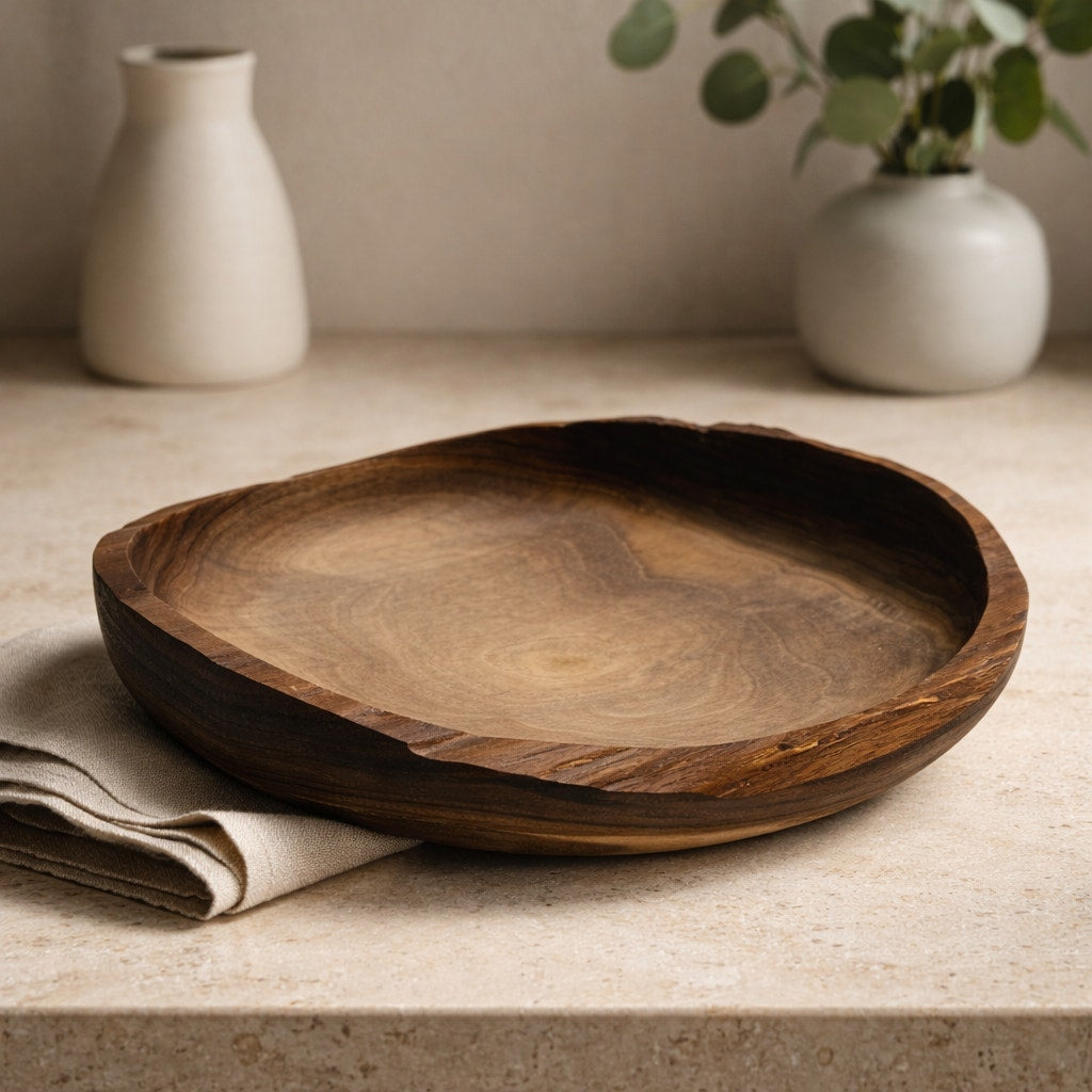 Hand Turned Wood Bowl, Live Edge Walnut