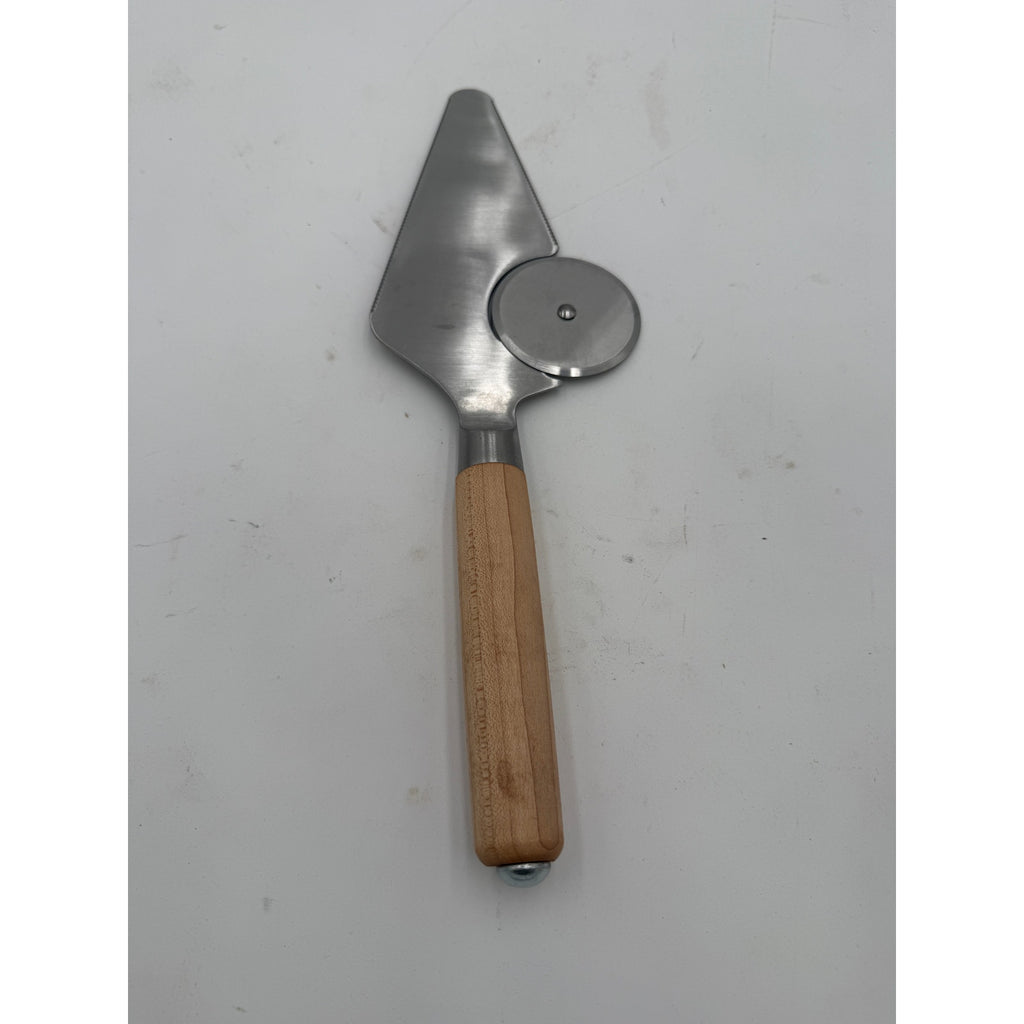 Maple Handle Pizza Cutter and Server Combo, stainless steel blade, hand turned wood, handcrafted kitchen tool, gift ready