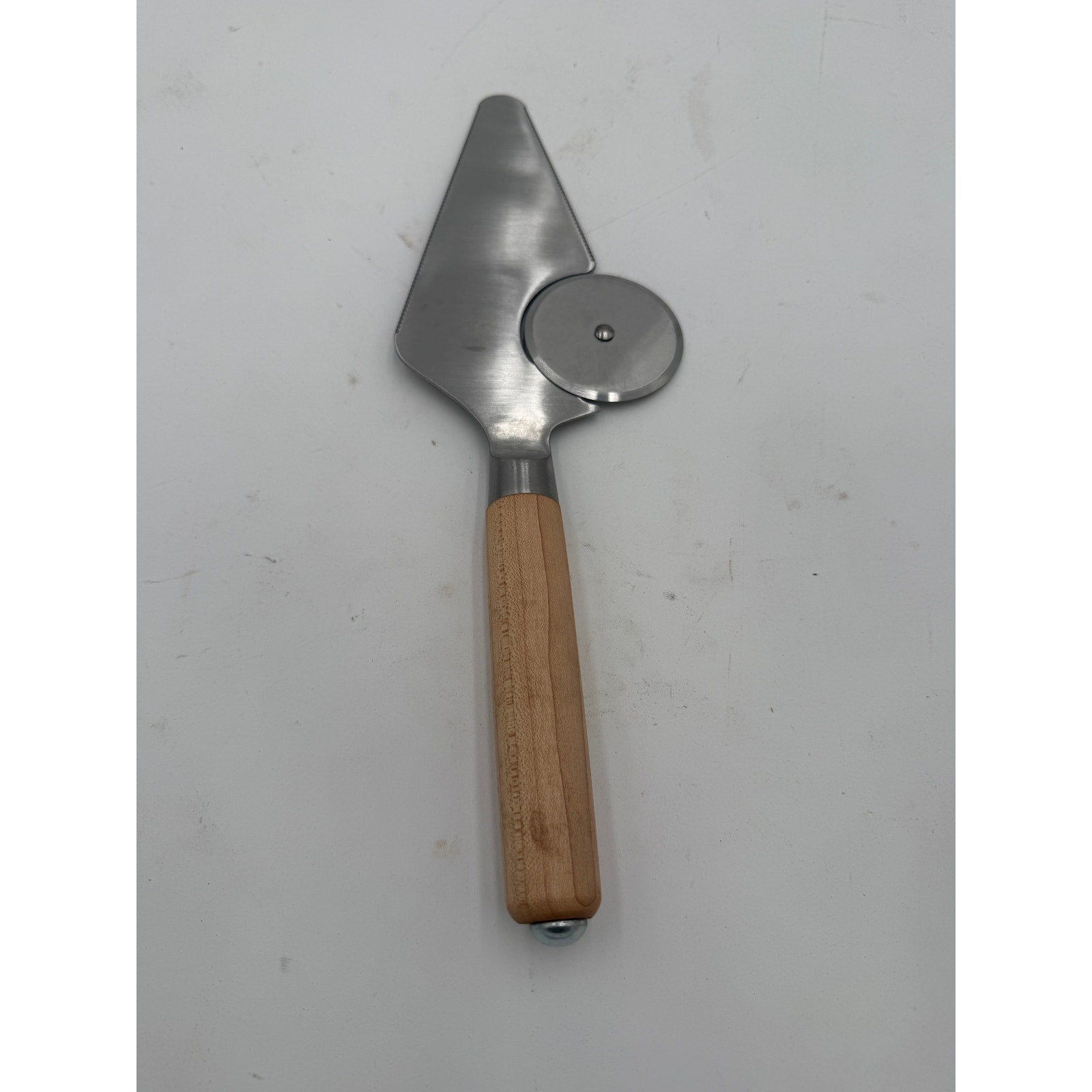 Maple Handle Pizza Cutter and Server Combo, stainless steel blade, hand turned wood, handcrafted kitchen tool, gift ready