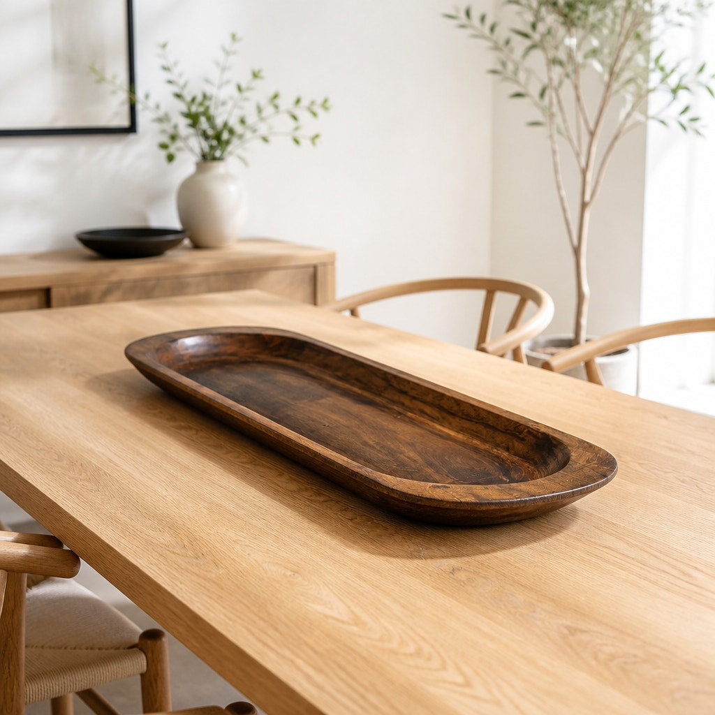 Large Walnut Centerpiece Bowl Handmade, 39 x 12.5 x 2.5 Inches, Dining Table Decor, SKU 1473