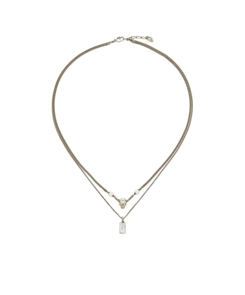 7383 - Alexander McQueen Skull embellished layered chain necklace - New