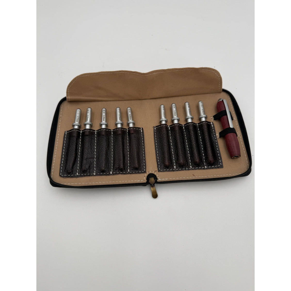 Hand Turned Crochet Hook Set, 9 Sizes, Interchangeable Handle, Leather Case, SKU 1554 1555
