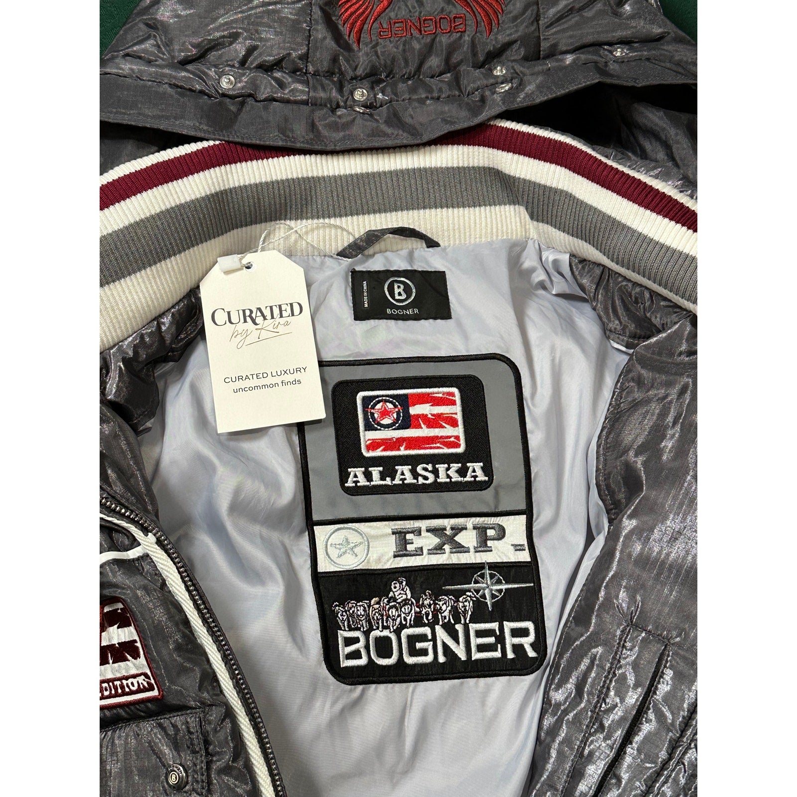 Bogner Metallic Silver Down Feather Ski Coat Size 46 Excellent
