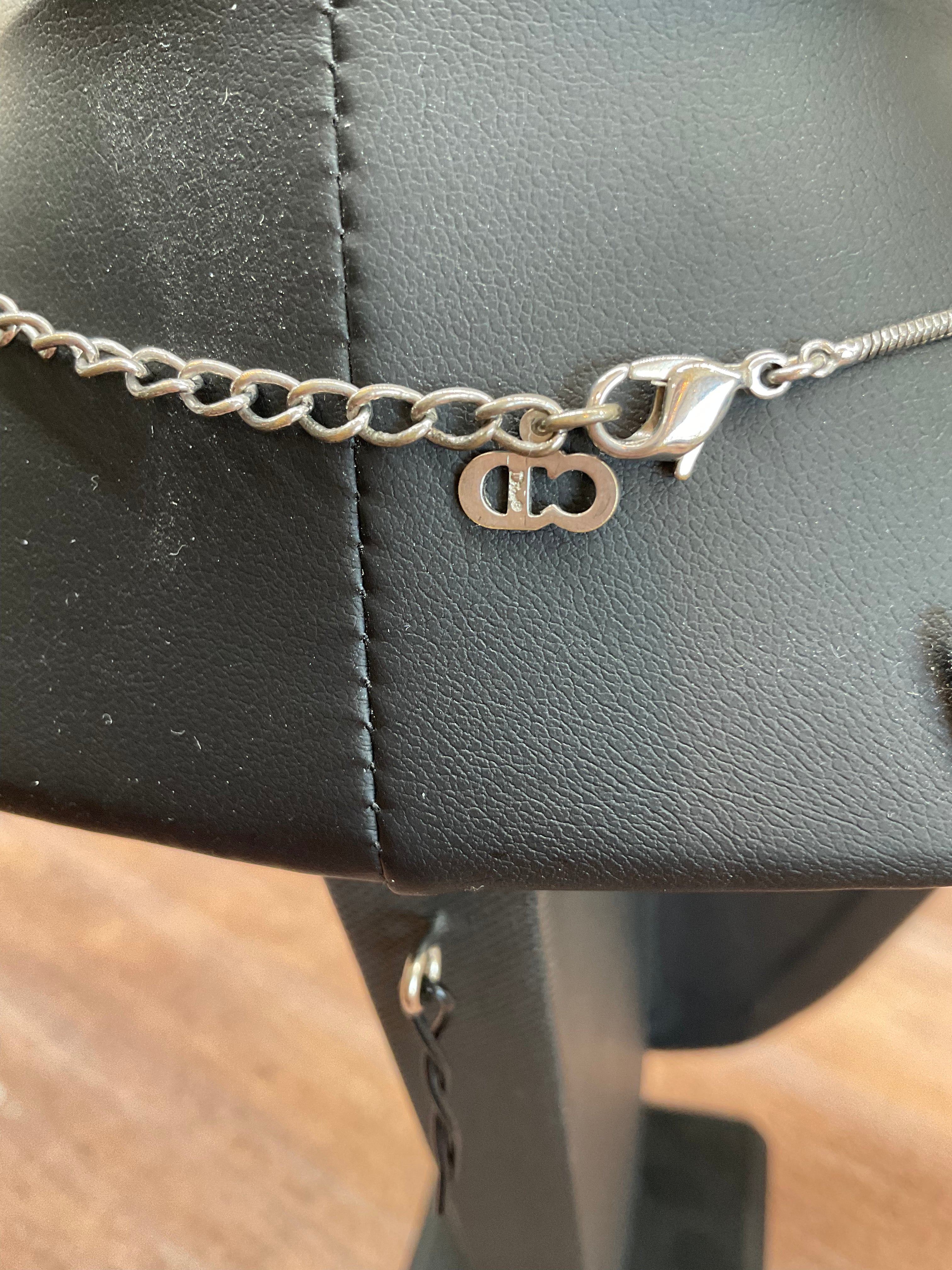 Vintage Dior Tag Necklace - Antique Silver