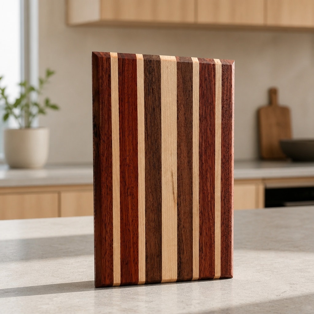 Handcrafted Edge Grain Cutting Board, Padauk Walnut Maple, 11.75 x 7.5 x 1.5 Inches, SKU 1481
