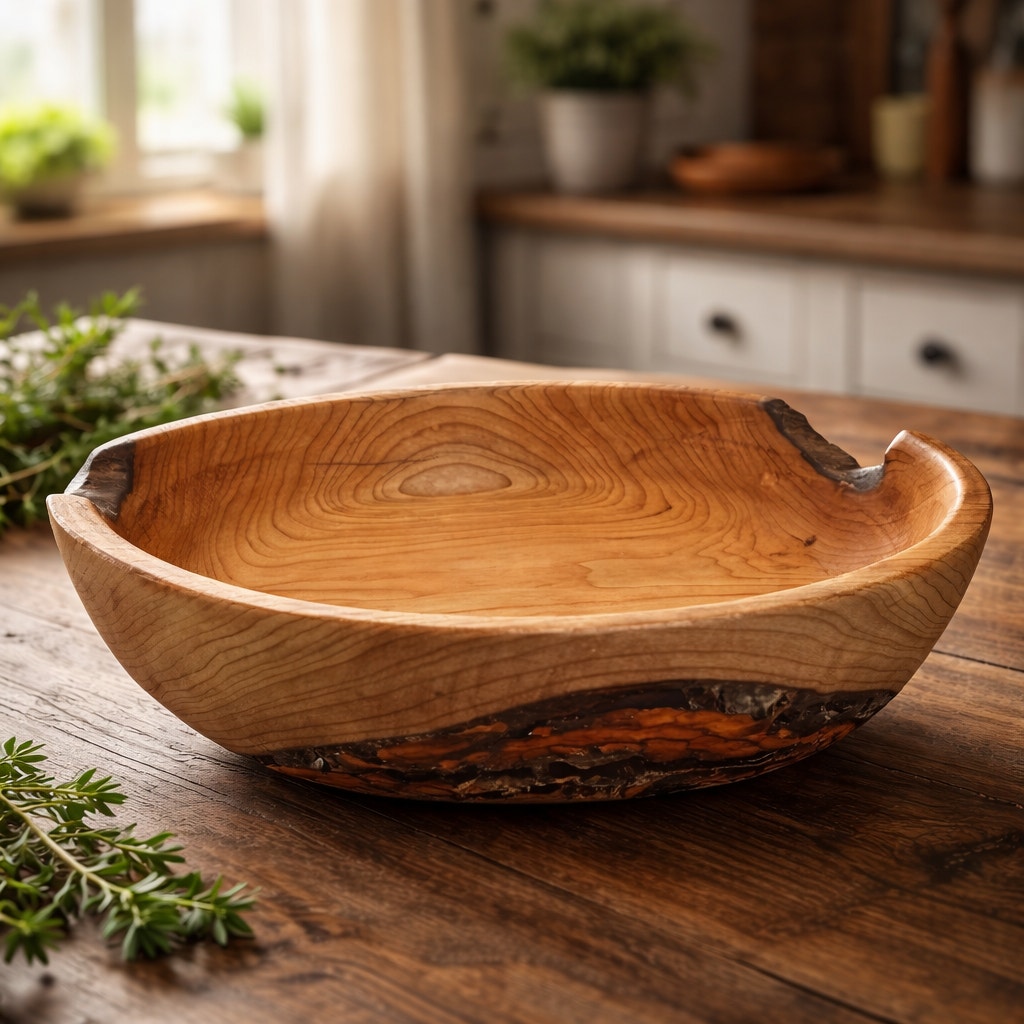 Hand Turned Cherry Wood Bowl, Live Edge, Natural Bark, Unique Handmade Bowl, Rustic Character, Decorative Bo