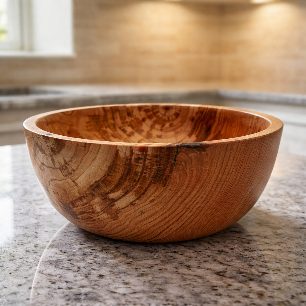 Hand Turned Rustic Fir Wood Bowl 9x3.5 inches, handmade, food safe, decorative, functional, salad serving, farmhouse