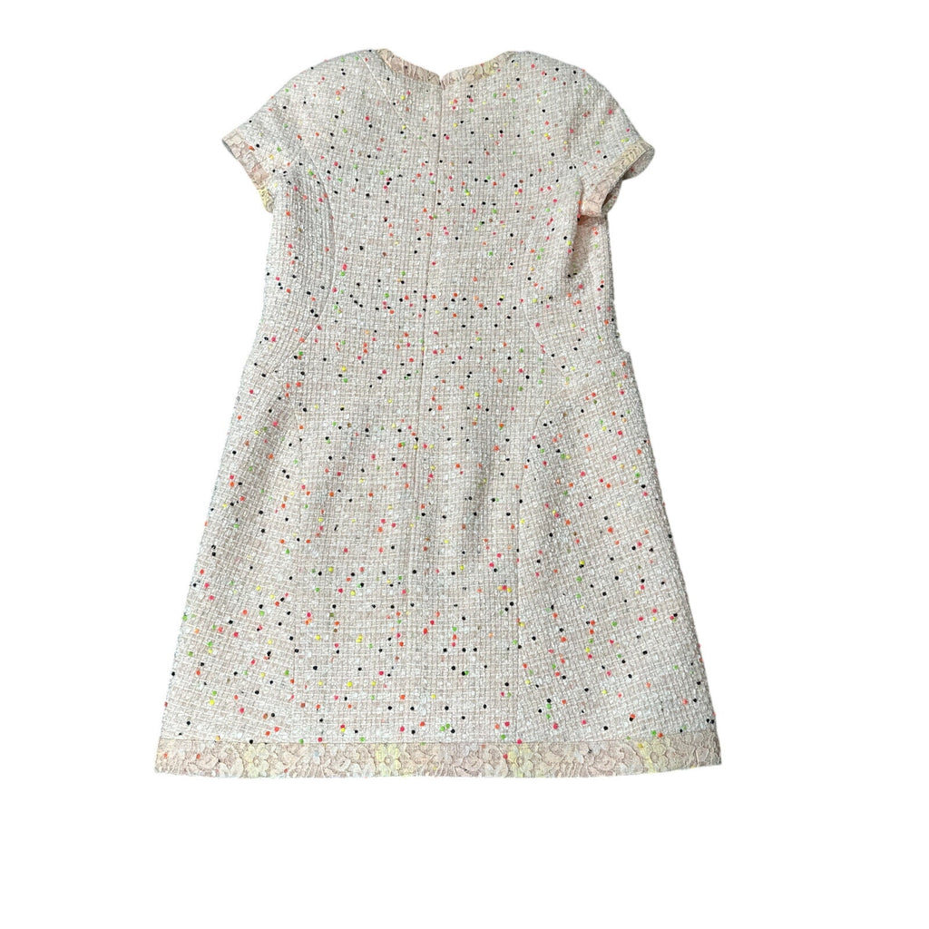 Chanel Tweed Short Sleeve Dress Nude Pink Multicolor Size 42
