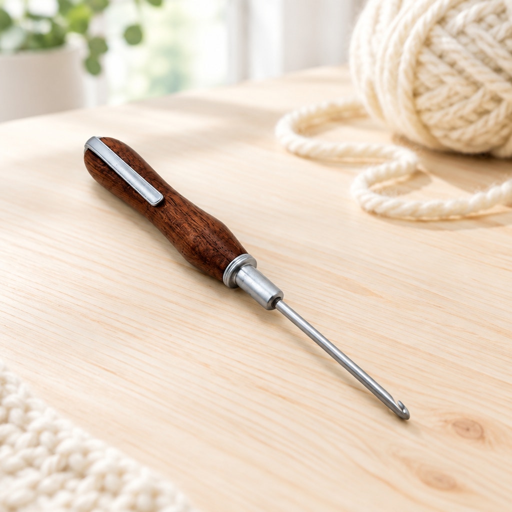 Hand Turned Crochet Hook Set, 9 Sizes, Interchangeable Handle, Leather Case, SKU 1554 1555