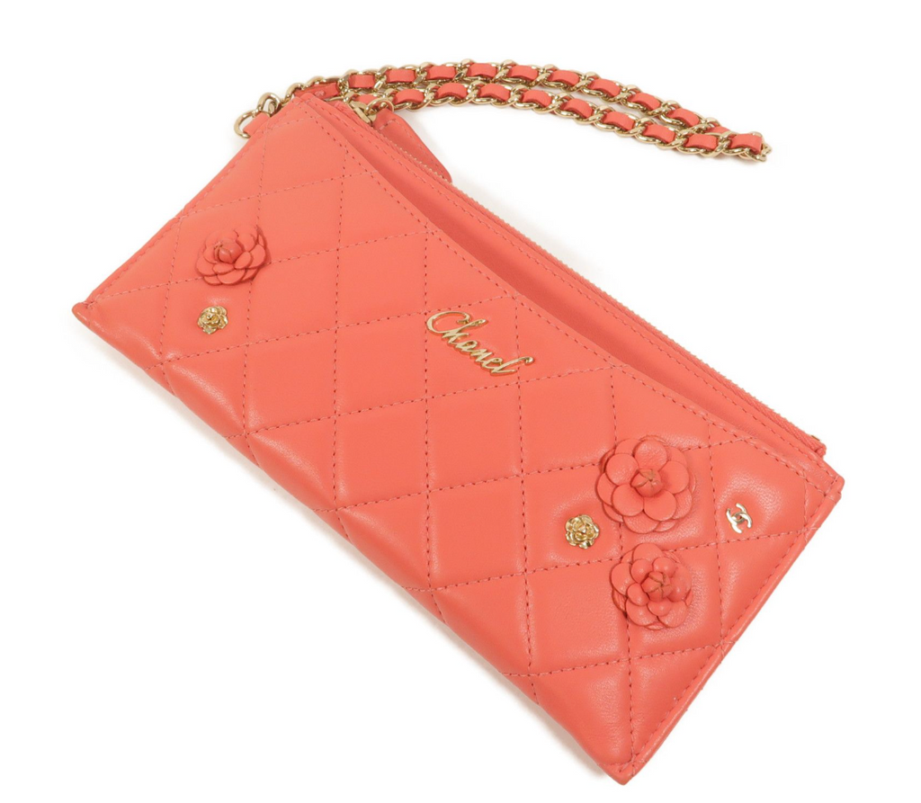 7291 - Chanel Pink Lambskin Leather Camellia Clutch