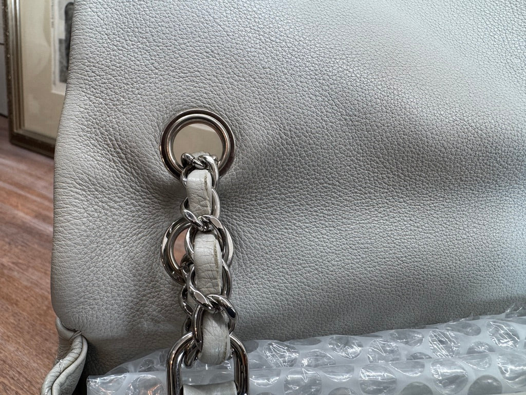 Chanel Single Flap Accordion - Light Gray with Silver Hardware
