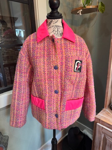 Prada Pink Tweed Puffer Jacket - Size 36