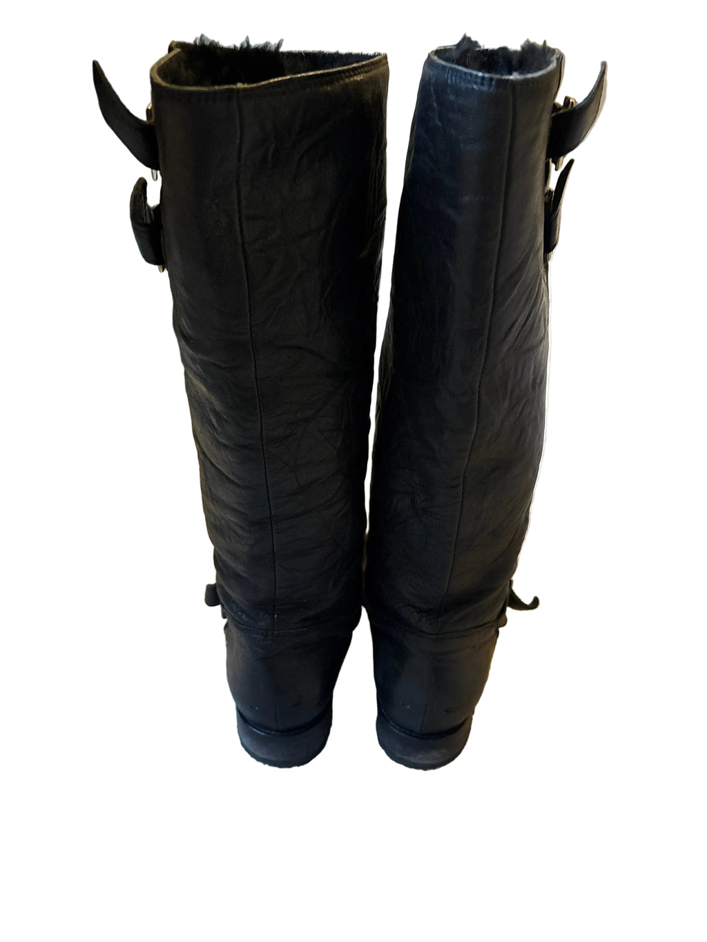 Jimmy Choo Yule Biker Black Knee-High Leather Boots- Size 38.5