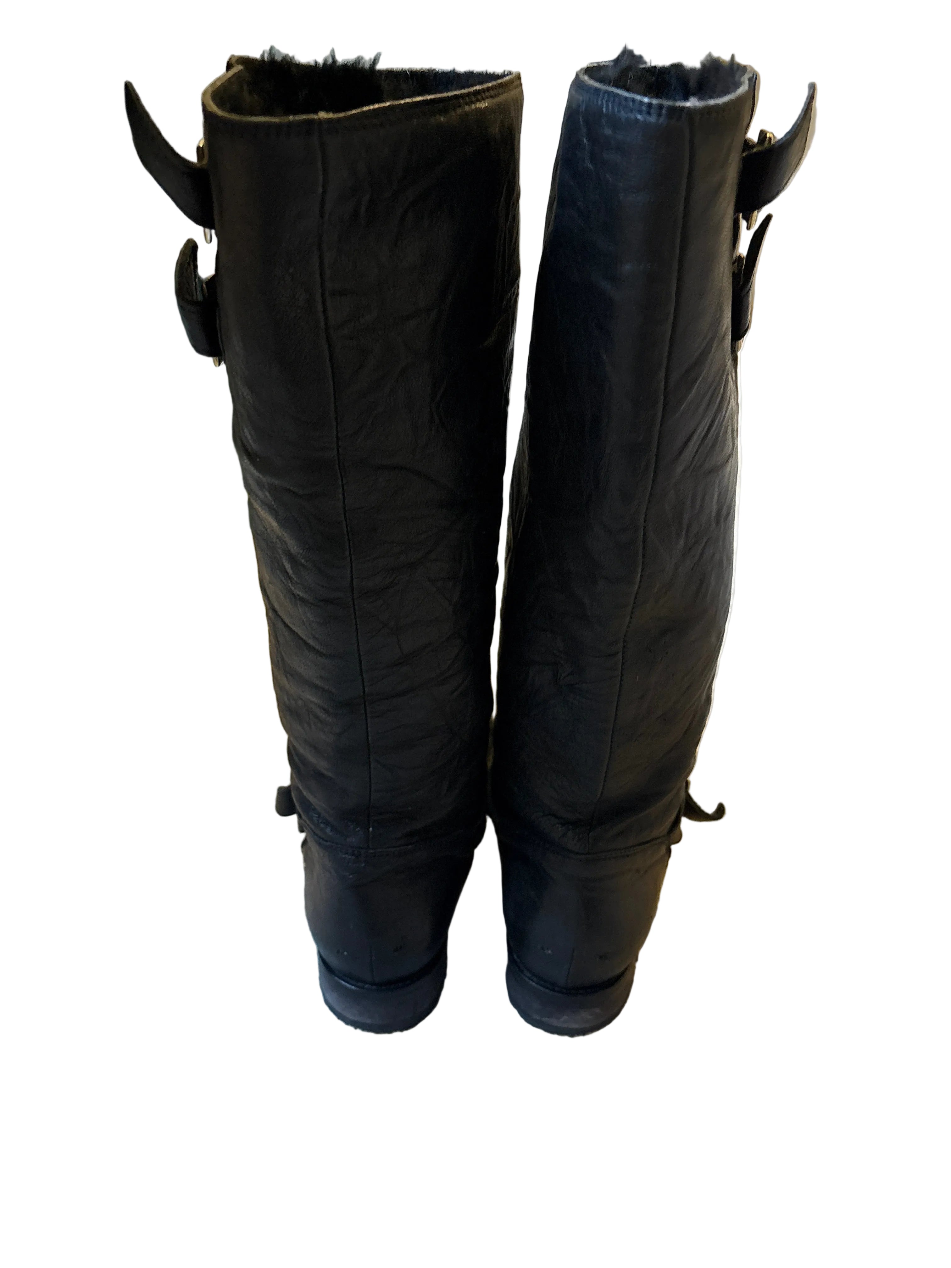 Jimmy Choo Yule Biker Black Knee-High Leather Boots- Size 38.5