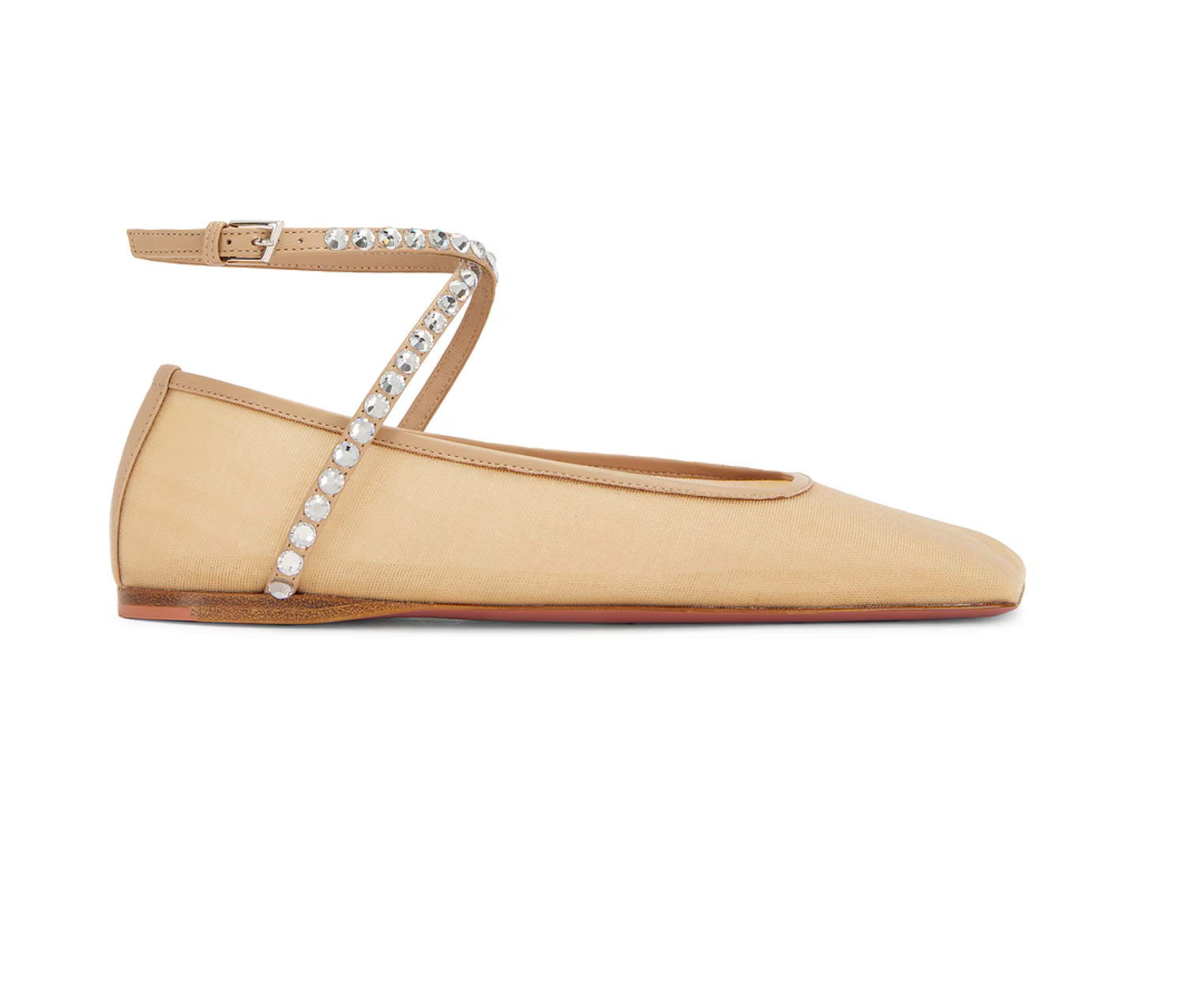 AMINA MUADDI Ane Mesh Crystal Flat in Nude - Size 41 - NIB