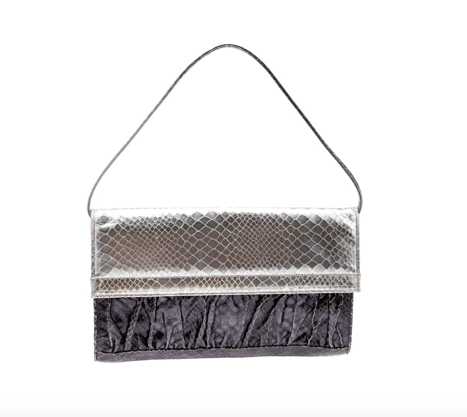 Stuart Weitzman Metallic Embossed Leather Shoulder Bag Clutch