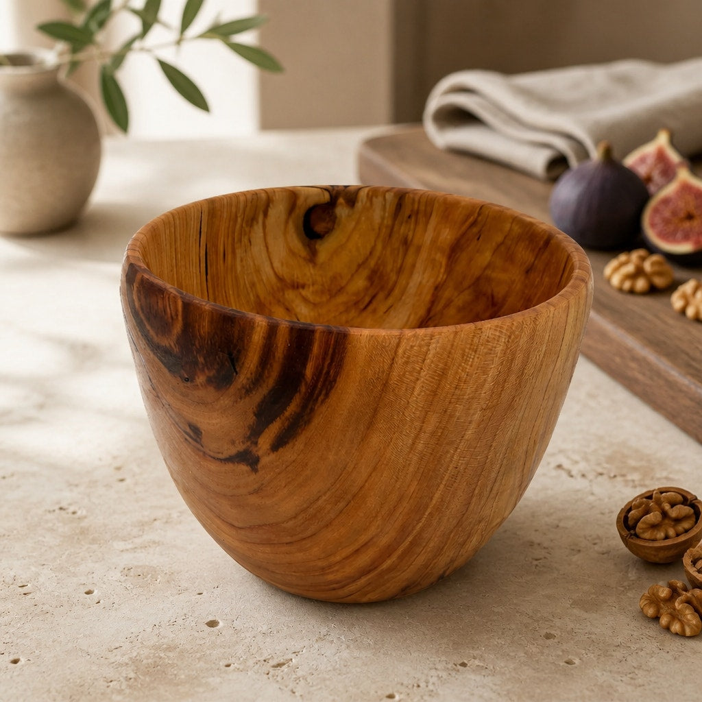Hand Turned Cherry Wood Bowl with Live Edge, bark inclusion accent, from salvaged cherry log, 5.75" dia x 4.5" tall, hand crafted finish
