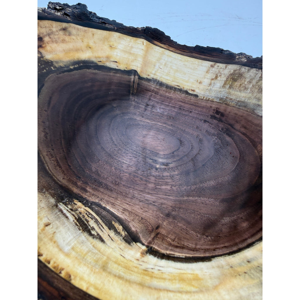Live Edge Walnut Bark Rim Hand Turned Bowl, 11x8 size, 4.5 in tall, food safe finish, rustic centerpiece, artisan made