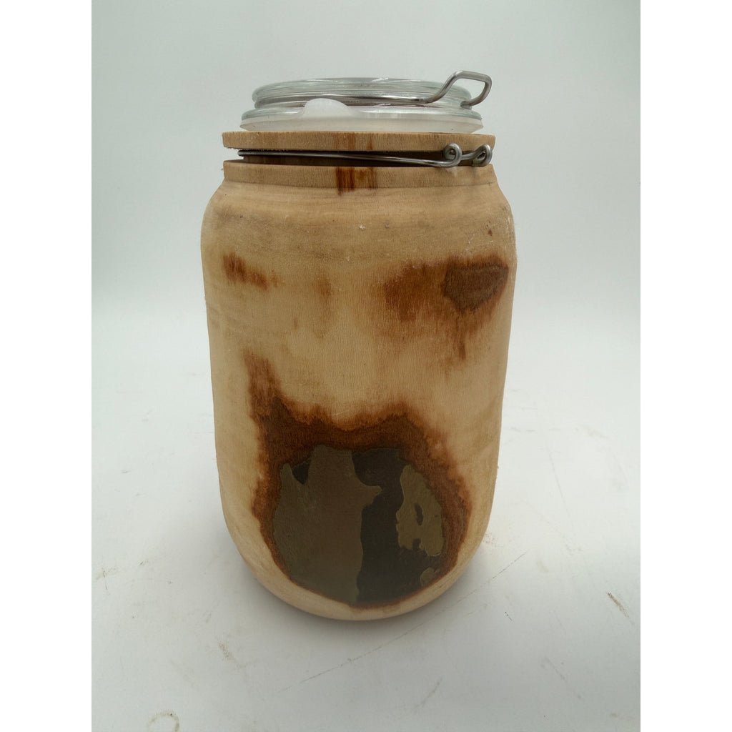 Sycamore Log Turned Jar with Glass Lid, 5x9 Tall, No Latch, Decorative Storage, SKU 1418