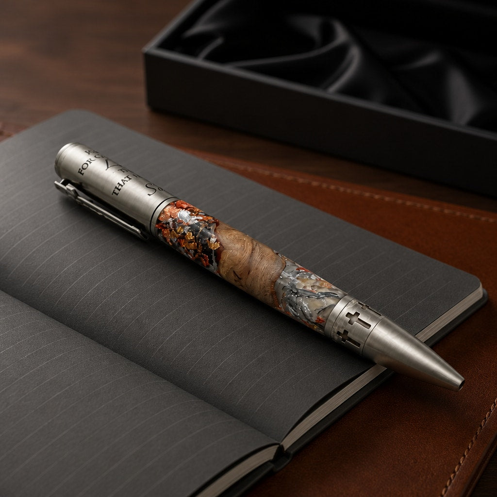 Premium Hand Turned Christian Pen, grapevine and clear epoxy body, metal cap engraved John 3:16, luxury writing gift for him