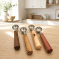 Wood Handle Ice Cream Scoop Kitchen Tool, Stainless Steel Hardware, 8 Inch Long, SKU 1438 1439O 1440 1441