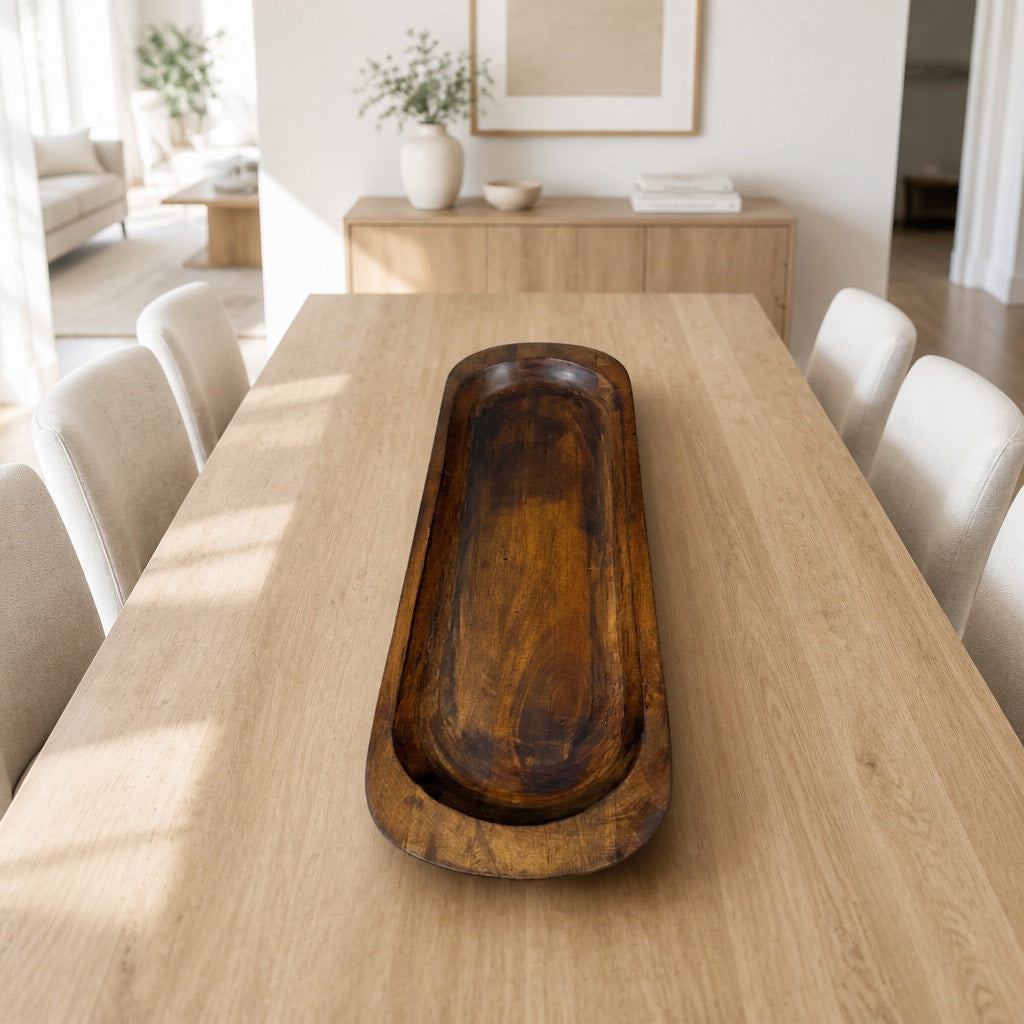 Large Walnut Centerpiece Bowl Handmade, 39 x 12.5 x 2.5 Inches, Dining Table Decor, SKU 1473