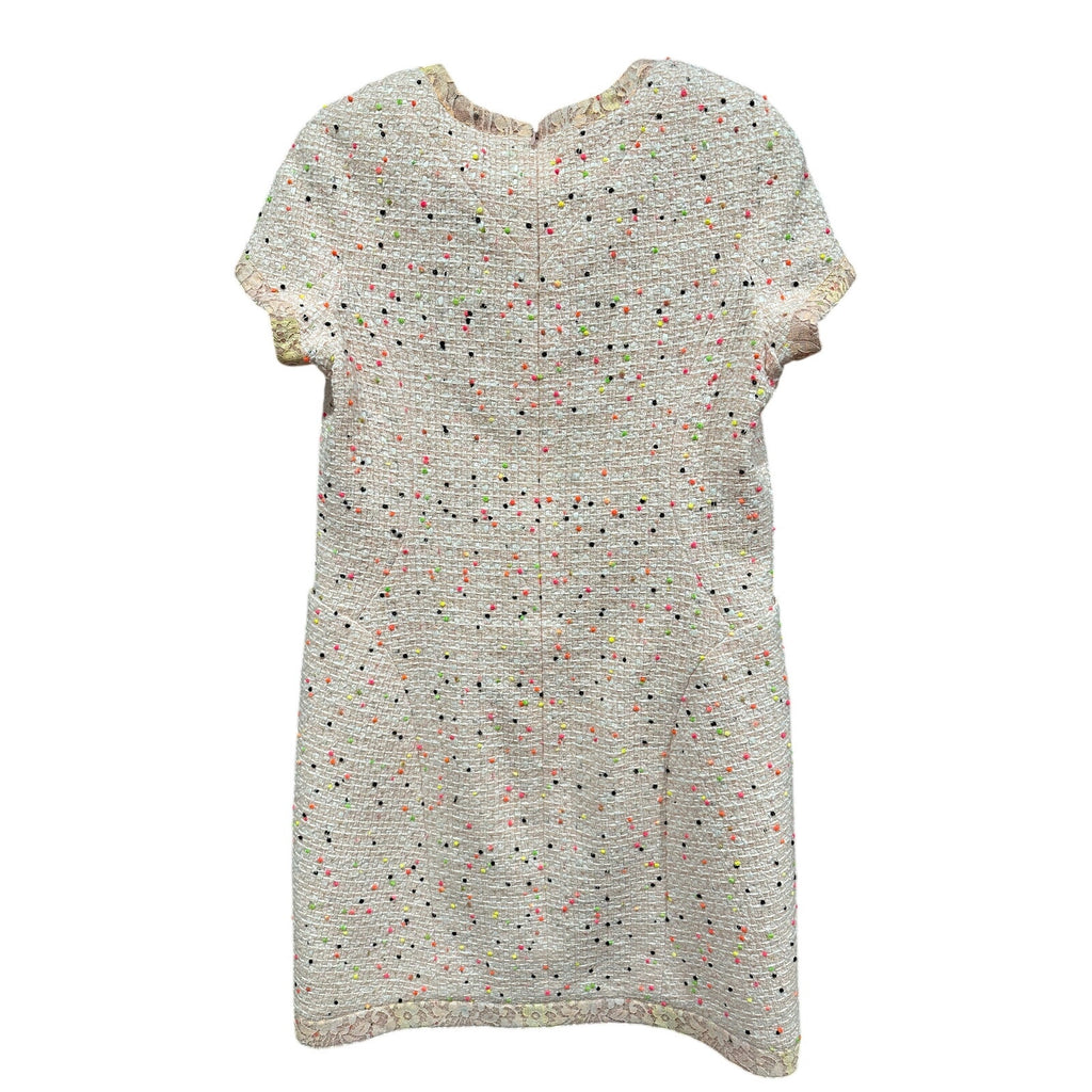 Chanel Tweed Short Sleeve Dress Nude Pink Multicolor Size 42