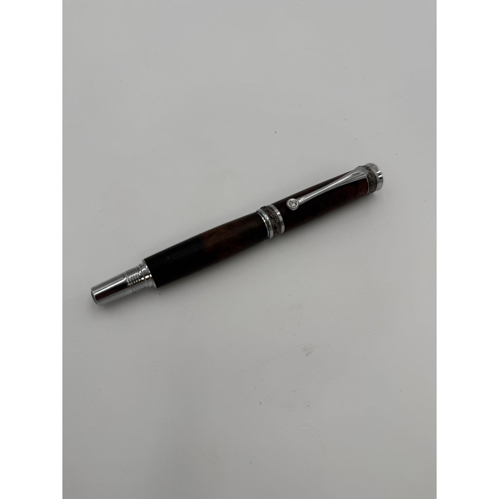 Custom Walnut Burl Rollerball Pen, Majestic Junior, Silver Hardware, Handcrafted Writing Gift