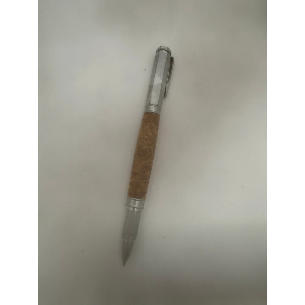 Vertex Fountain Pen in Spalted Tamarind, Hand Turned Barrel, Ink Pump, Cartridge, SKU 1469