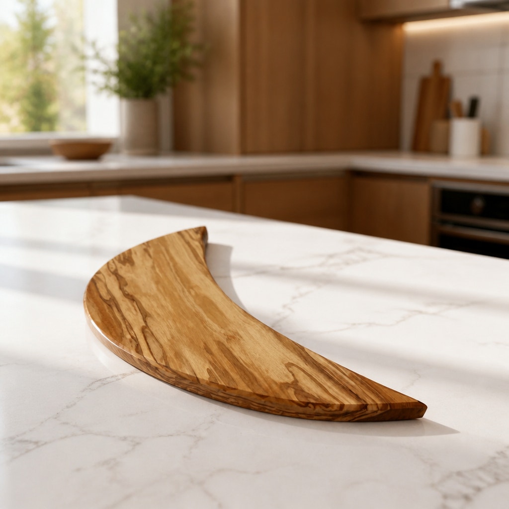 Italian Olive Wood Crescent Cheese Board, Hand Crafted, 15.5 x 5 x 1 Inch, Dense Hardwood
