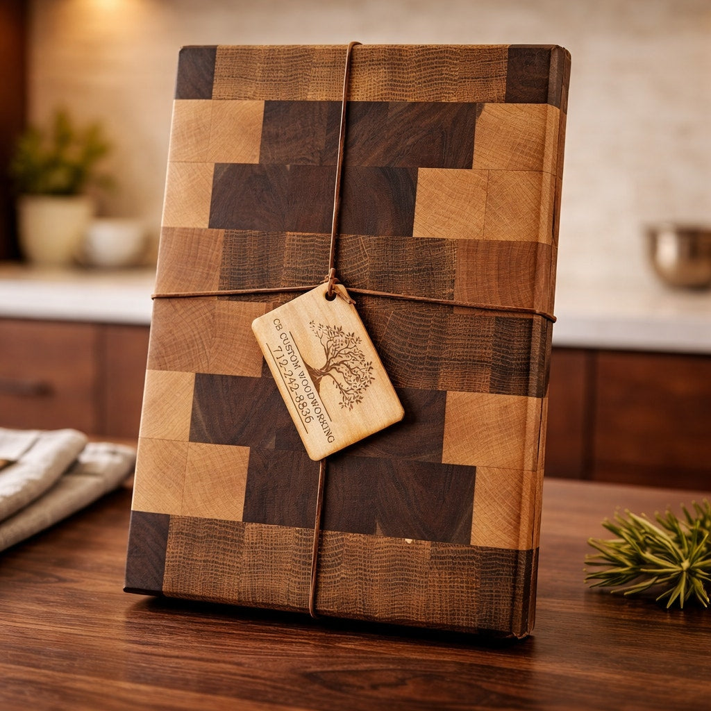 End Grain White Oak Walnut Maple Cutting Board, 12.75 x 9 x 1.5, butcher block, reversible, rubber feet, food-safe oil finish