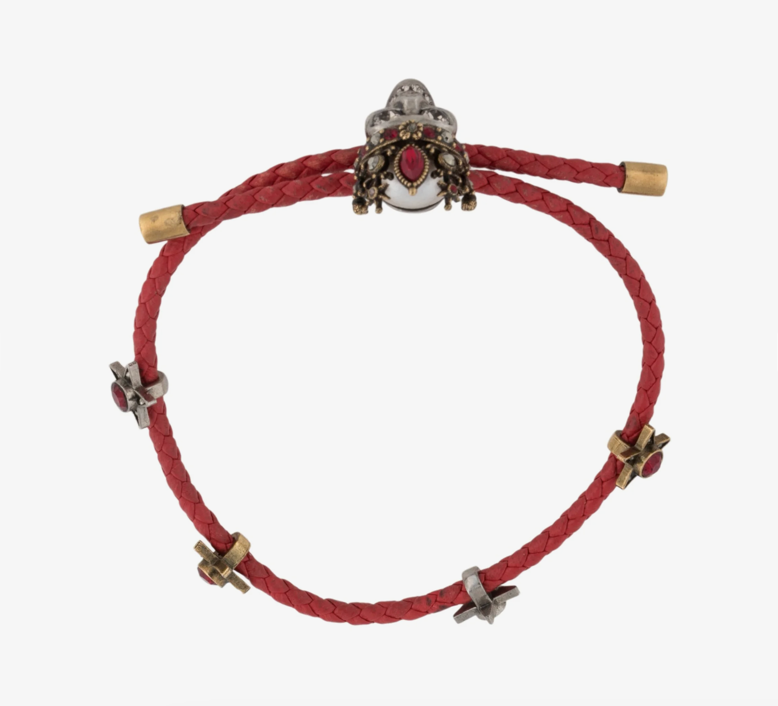 7009 - Alexander McQueen Faux Pearl Crystal & Leather 'Red Queen' Bracelet