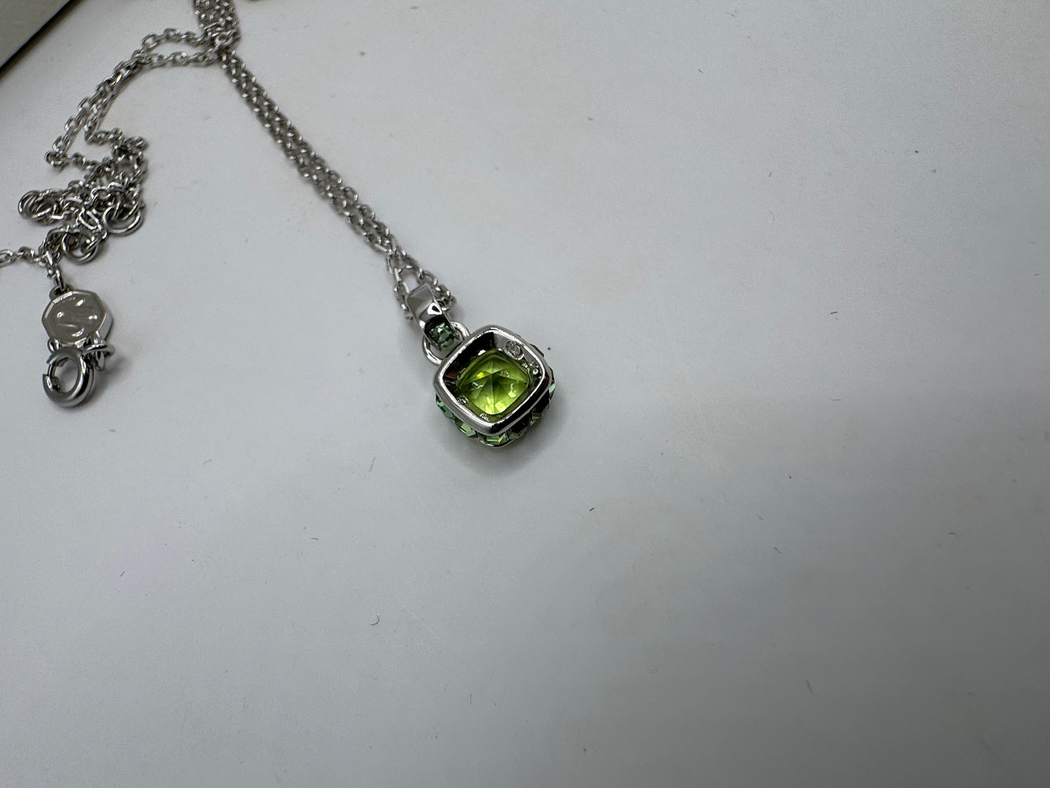 Swarovski August Birthstone Pendant Necklace Rhodium Plated Square Cut  - New in Box